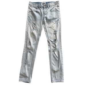 Free people light wash distressed mid rise straight leg boyfriend jeans size 26